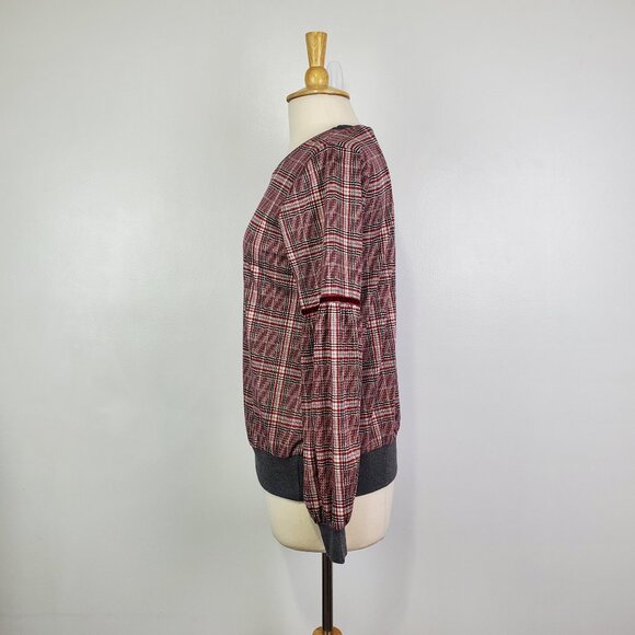 Hem & Thread 141204 Lantern Sleeve Plaid Elevated Sweatshirt Style Top Size M - Picture 5 of 12